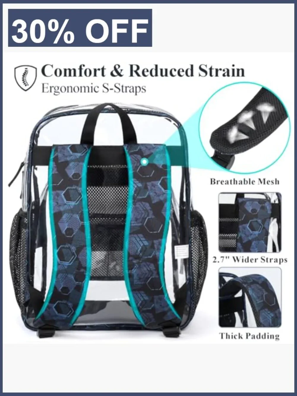 Heavy Duty Clear Backpack for School, 17 Inch Laptop Bookbag, Padded Straps,